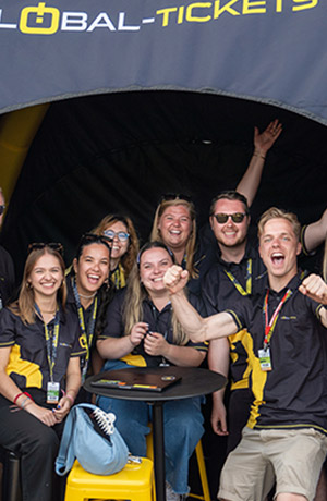 Global-Tickets team celebrating at event pickup point